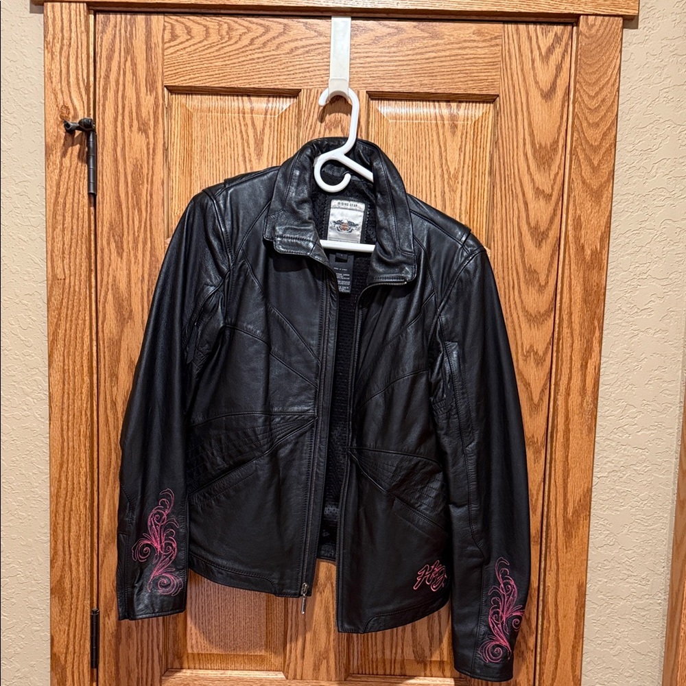 Harley-Davidson Black Leather Jacket with Pink Details